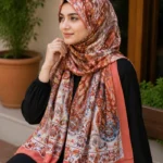 Premium Terracotta Multicolor Paisley Floral Printed Silk-Finish Hijab