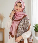 Premium Pink Floral Border Silk-Finish Hijab