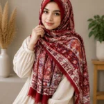 Premium Pink Floral Border Silk-Finish Hijab