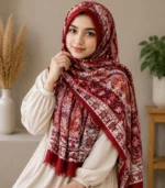 Premium Pink Floral Border Silk-Finish Hijab