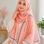 Premium Coral Pink Abstract Floral Printed Silk-Finish Hijab