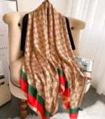Premium Coffee Brown Monogram Printed Silk-Finish Square Hijab - Image 2