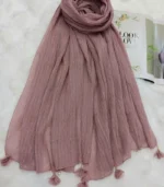 Premium Dusty Mauve Tassel Soft Crinkle Hijab - Image 2