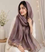 Premium Dusty Mauve Gold Lurex Border Silk-Finish Hijab