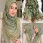 Premium Olive Green Golden Lurex Border Silk-Finish Hijab