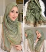 Premium Olive Green Golden Lurex Border Silk-Finish Hijab
