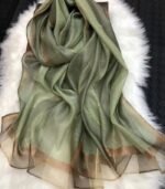 Premium Olive Green Golden Lurex Border Silk-Finish Hijab - Image 2