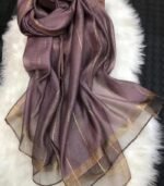 Premium Dusty Mauve Gold Lurex Border Silk-Finish Hijab - Image 2