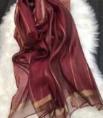 Premium Maroon Hijab with Golden Lurex Border – Silk Finish - Image 2