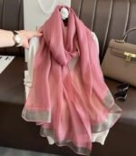 Premium Dusty Rose Golden Lurex Border Silk-Finish Hijab - Image 2