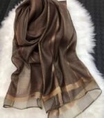 Premium Coffee Brown Golden Lurex Border Silk-Finish Hijab - Image 2