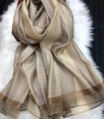 Premium Champagne Gold Silk-Finish Hijab with Golden Lurex Border - Image 2
