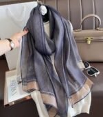 Premium Navy Blue Golden Lurex Border Silk-Finish Hijab - Image 2