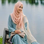 Premium Blush Peach Shimmer Pearl Border Silk-Finish Hijab