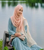 Premium Blush Peach Shimmer Pearl Border Silk-Finish Hijab