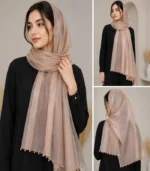 Premium Rose Taupe Shimmer Pearl Border Silk-Finish Hijab