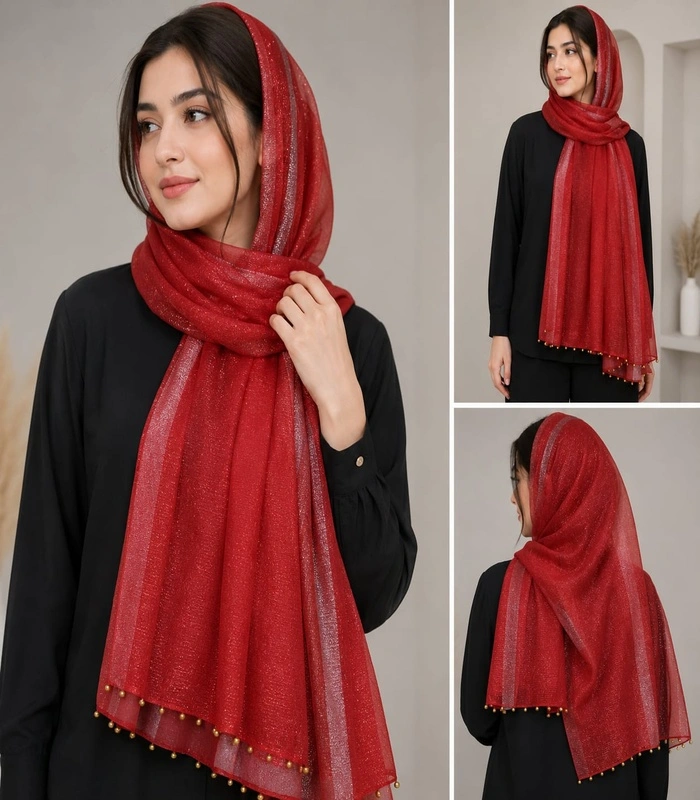 WhatsApp Image 2026-07-08 at 18.47.09_700x800 Premium Ruby Red Shimmer Pearl Border Silk-Finish Hijab - Image 1