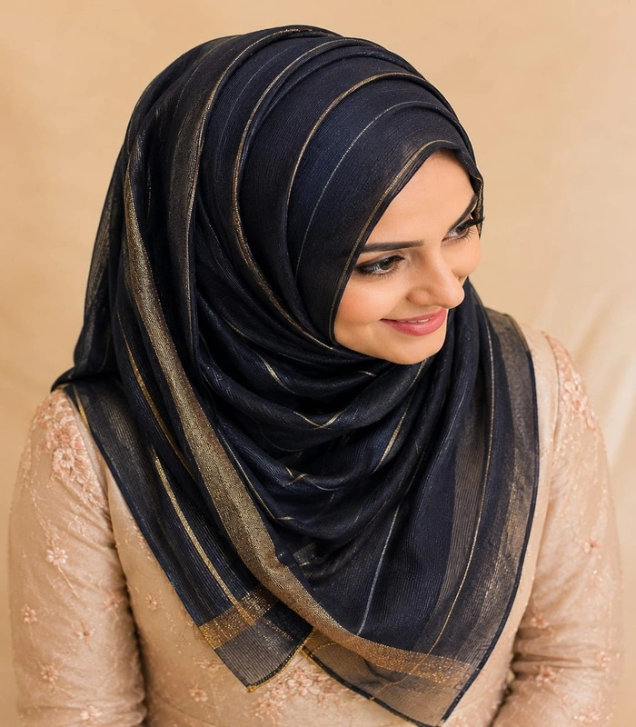 WhatsApp Image 2026-07-08 at 18.47.10 (1)_700x800 Premium Navy Blue Golden Striped Silk-Finish Hijab - Image 1