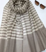 Premium Beige-Taupe Striped Silk-Finish Hijab - Image 2