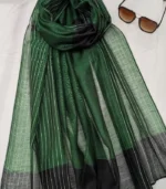 Premium Emerald Green Striped Silk-Finish Hijab - Image 2
