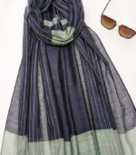 Premium Charcoal Grey Striped Shimmer Silk-Finish Hijab - Image 2