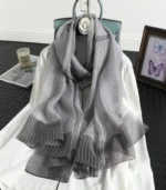 Premium Silver Grey Pleated Silk-Finish Hijab - Image 2