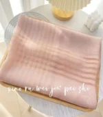 Premium Blush Peach Shimmer Pearl Border Silk-Finish Hijab - Image 2