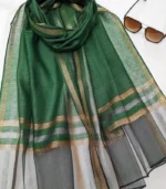 Premium Emerald Green Shimmer Border Hijab - Image 2