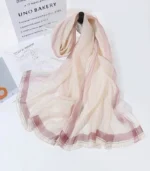 Premium Ivory Blush Pink Dual-Tone Border Silk-Finish Hijab - Image 2