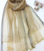 Premium Champagne Beige Dual-Tone Border Silk-Finish Hijab - Image 2