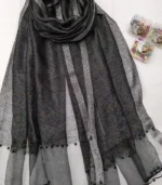Premium Black Silver Striped Shimmer Silk-Finish Hijab - Image 2