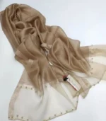 Premium Sand Beige Shimmer Pearl Border Silk-Finish Hijab - Image 2