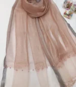 Premium Rose Taupe Shimmer Pearl Border Silk-Finish Hijab - Image 2