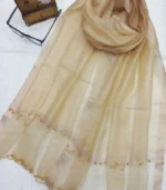 Premium Champagne Beige Shimmer Border Silk-Finish Hijab - Image 2