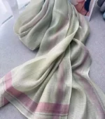Premium Sage Green Dual-Tone Border Silk-Finish Hijab - Image 2