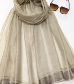 Premium Cream Beige Shimmer Silk-Finish Hijab - Image 2