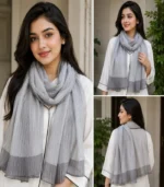 Premium Silver Grey Pleated Silk-Finish Hijab