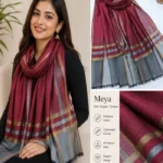 Premium Maroon-Grey Golden Striped Silk-Finish Hijab