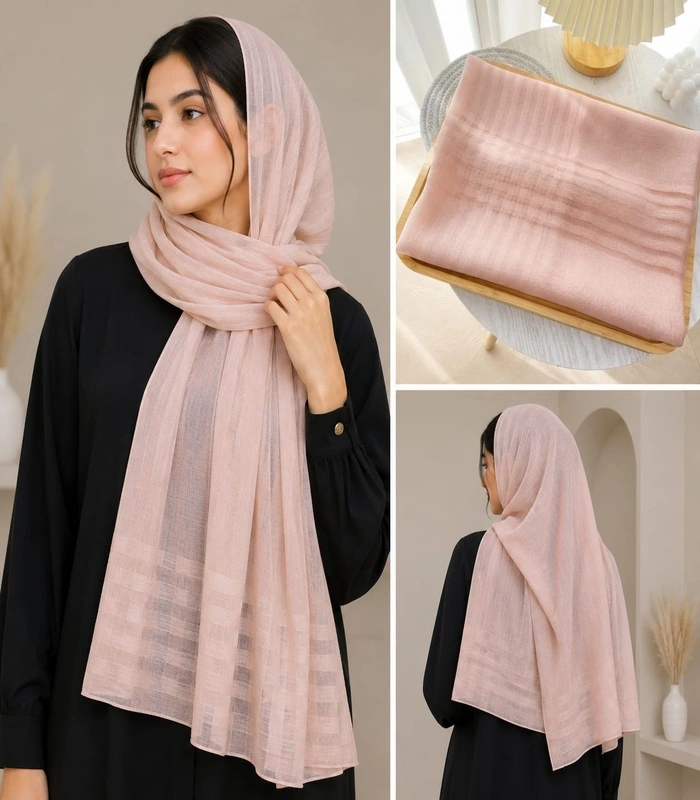 WhatsApp Image 2026-07-08 at 18.47.32 (2)_700x800 Premium Blush Pink Striped Silk-Finish Hijab - Image 1