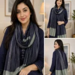 Premium Navy Blue Pinstripe Silk-Finish Hijab