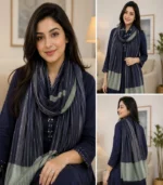 Premium Navy Blue Pinstripe Silk-Finish Hijab