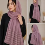 Premium Dusty Mauve Striped Silk-Finish Hijab