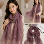 Premium Dusty Mauve Shimmer Striped Silk-Finish Hijab