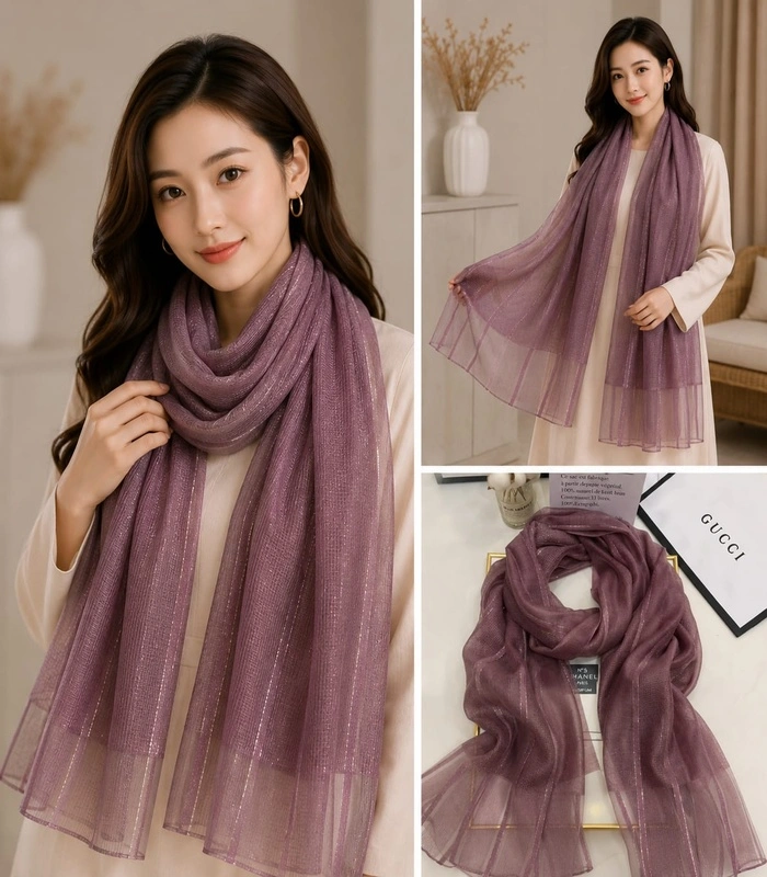 WhatsApp Image 2026-07-09 at 17.34.18_700x800 Premium Dusty Mauve Shimmer Striped Silk-Finish Hijab - Image 1