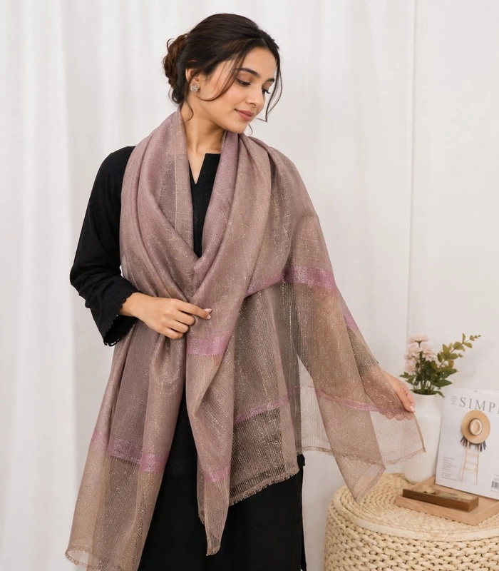 WhatsApp Image 2026-07-09 at 17.52.33_700x800 Premium Dusty Rose Gold Shimmer Striped Silk-Finish Hijab - Image 1