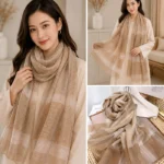 Premium Champagne Beige Gold Shimmer Striped Silk-Finish Hijab