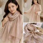 Premium Blush Pink Gold Shimmer Striped Silk-Finish Hijab