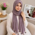 Premium Dusty Mauve Tassel Soft Crinkle Hijab