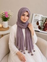 Premium Dusty Mauve Tassel Soft Crinkle Hijab