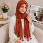 Premium Terracotta Rust Tassel Soft Crinkle Hijab